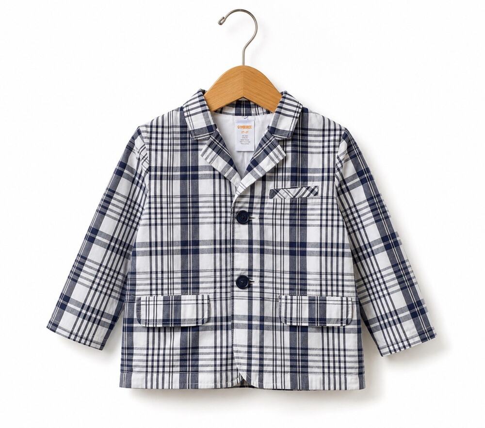 Gymboree Boys Blazer Jacket 2T 3T Blue White Plaid Sports coat